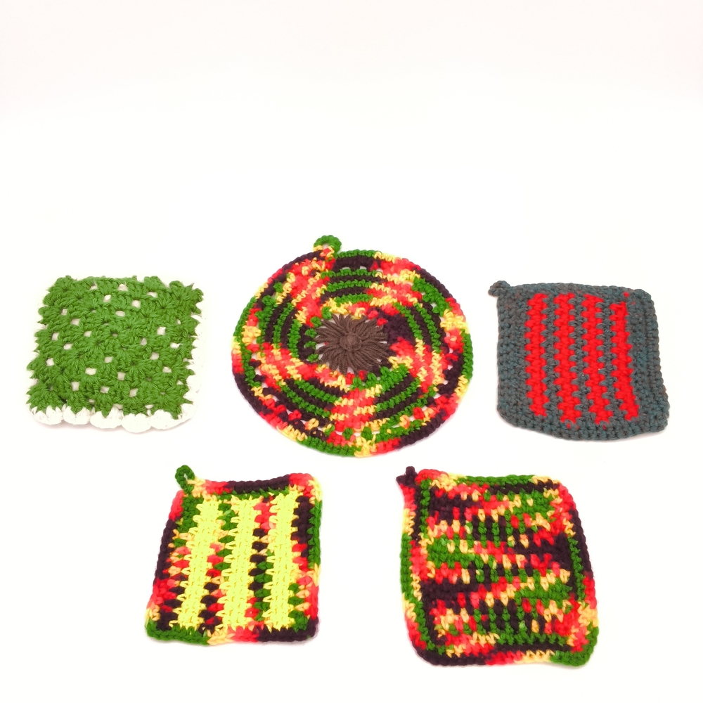 Vintage Style Crochet Potholders - Colorful Handmade Hot Pads, Set of 5 - Picture 5 of 9
